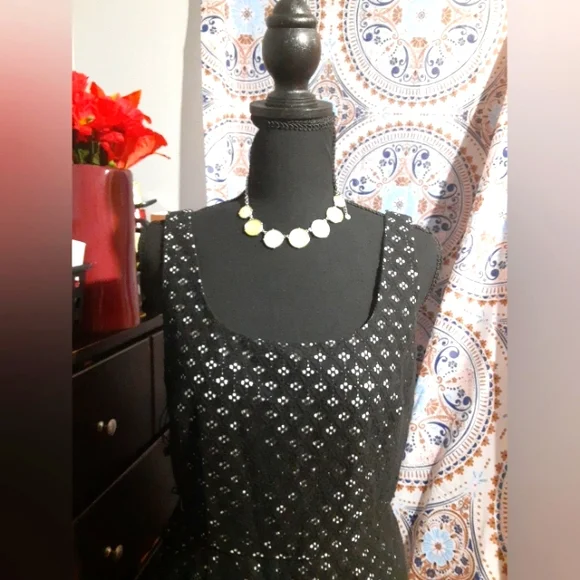 Adrianna Papell Women's Black Eyelift Lattice Overlay Lined Dress Sleeveless 8 - Picture 2 of 6
